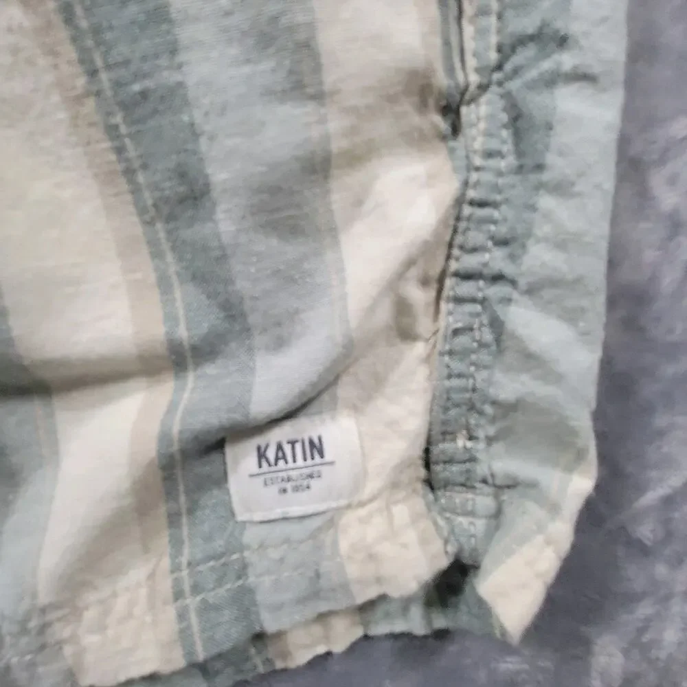 Katin Mens L Linen Cotton Pullon Elastic Waist Striped Shorts 6
